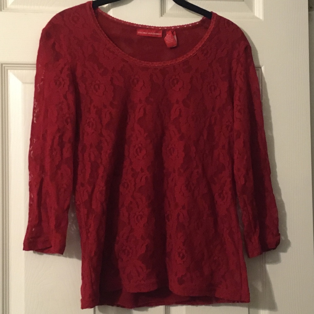 Women’s red half sleeve lace rose red blouse